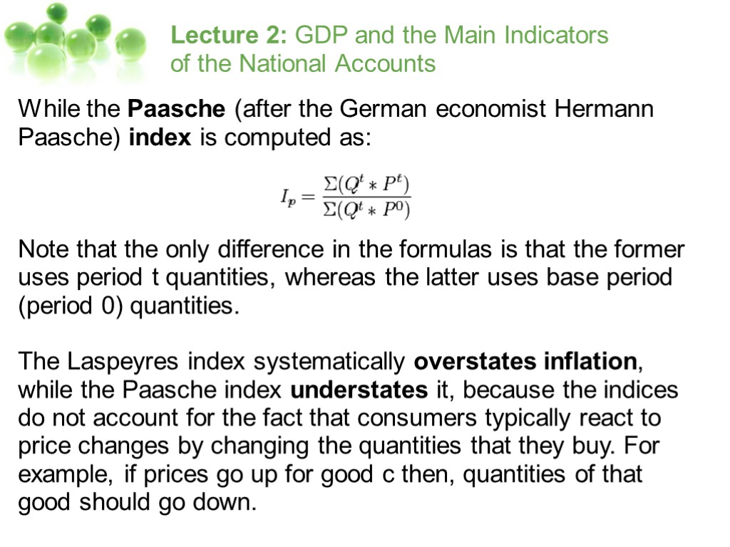 Lecture 2: GDP and the Main Indicators of the National Accounts While the Paasche